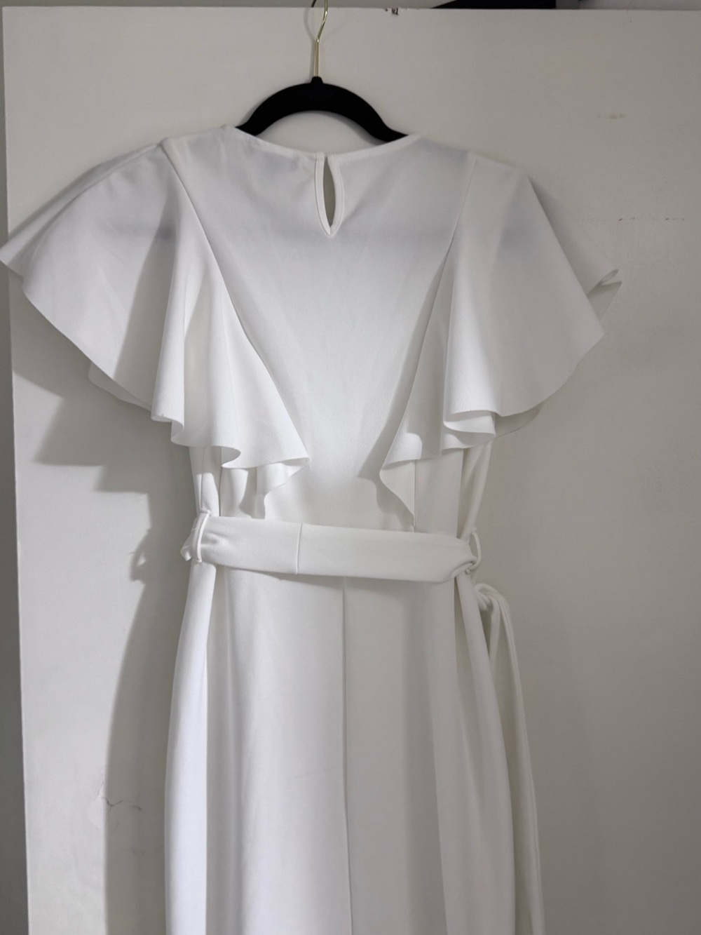 New Look White High-Low Ruffle-Sleeve Midi Dress with Waist Tie Size 6 - Picture 8 of 8